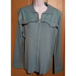 VTG Grand Ole Opry Zip Front Ribbed Cardigan Sweater‎ Faux Leather Fringe 3X New